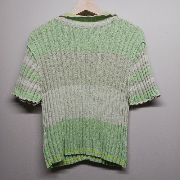 Free People Crop Top Women Sze L Green Stretch Ribbed Short Sleeve Sporty Casual - Picture 5 of 8